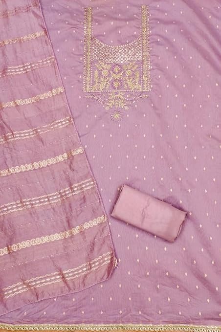 chanderi And Embroidery Work Unstitched Salwar suit Dress