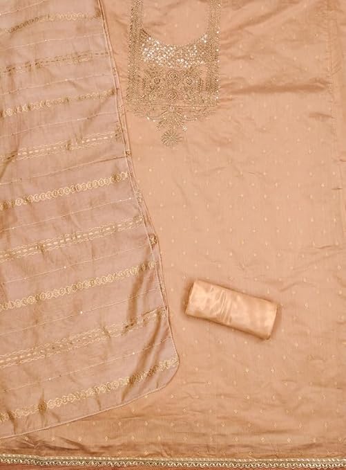 chanderi And Embroidery Work Unstitched Salwar suit Dress