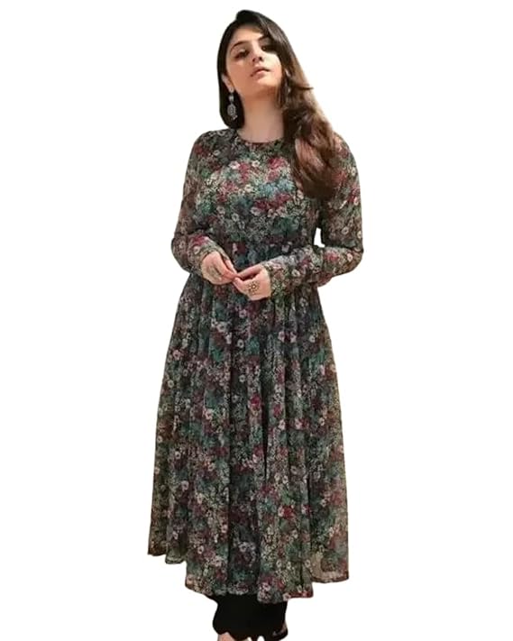 Long Sleeve Round Neck All Over Print Maxi Length